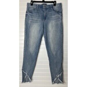 Democracy Women's Size 12 Blue Jeans Frayed V-Cut Hem Absolution